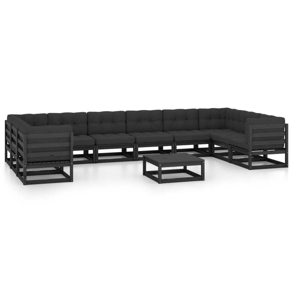11-tlg. Garten-Lounge-Set mit Kissen Schwarz Massivholz Kiefer
